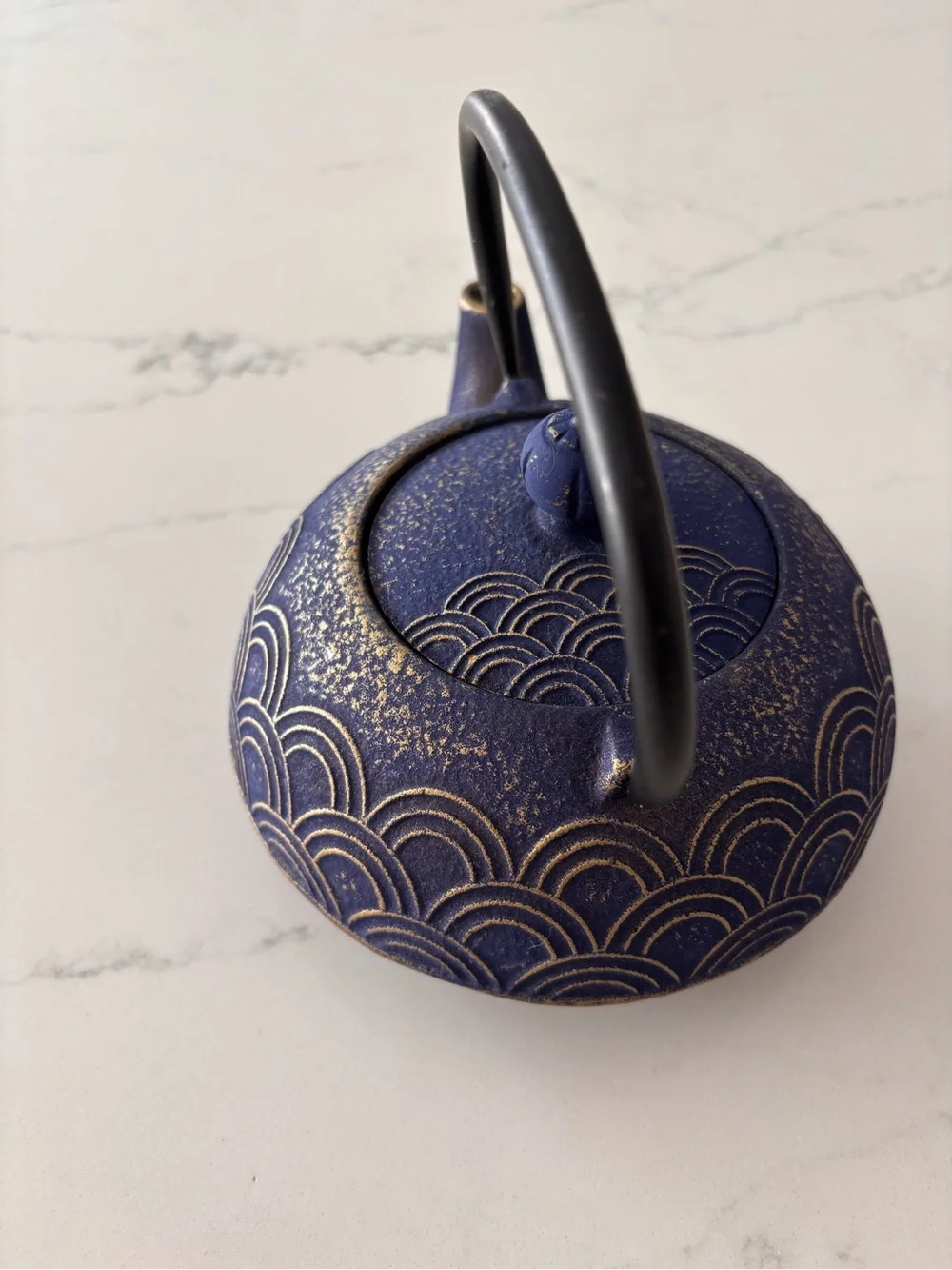 Blue Cast Iron Teapot with Gold Accent - Home Art